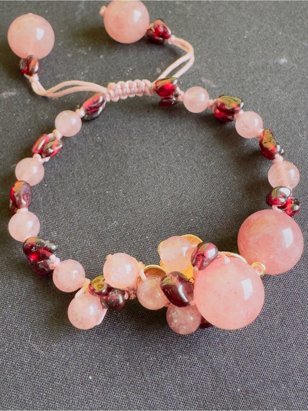 Handmade Pink Beaded Adjustable Women's Bracelet - Rose Quartz Style